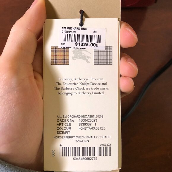 BURBERRY Horseferry Checkered Canvas and Leather Tote Bowling Bag Red/Beige - Picture 16 of 16